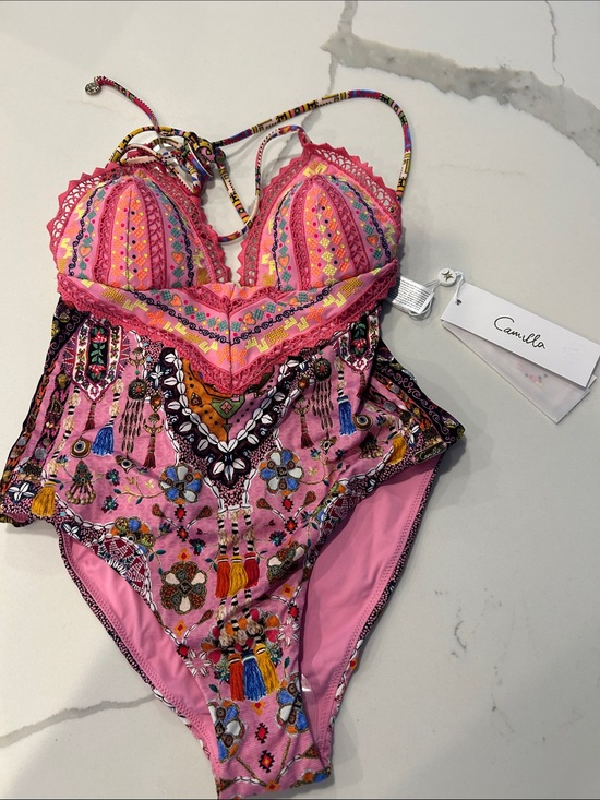 Camilla Other - Camilla Pink Embroidered Halter One-Piece Swimsuit